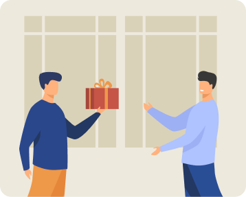 Two people exchanging a gift to celebrate a milestone